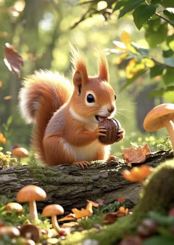 PINFFSHU Cute Autumn Squirrel Dimond Art Paintings for Adults - color: squirrel