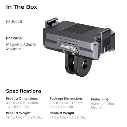 SMALLRIG Magnetic Mount Adapter for DJI Action 5/4/3/Osmo 360-3662B - style: 2-Prong Mount-Aluminum