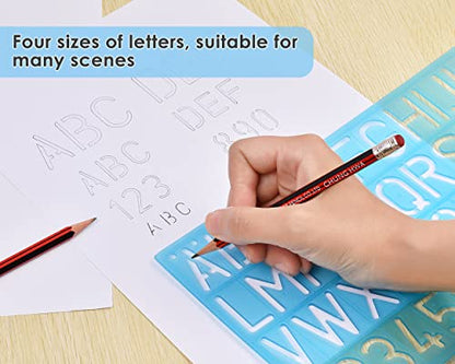 DS. DISTINCTIVE STYLE Alphabet Stencils Set of 4 Plastic Letter Stencil Assorted Sizes Number Ruler for Learning, Painting, Scrapbooking