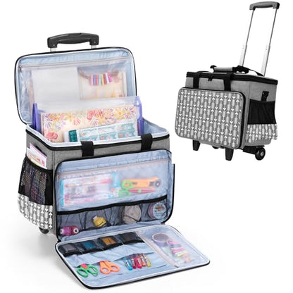 Yarwo Upgraded Rolling Craft Bag with Detachable Trolley and Multi-Pockets - color: Gray with Arrow