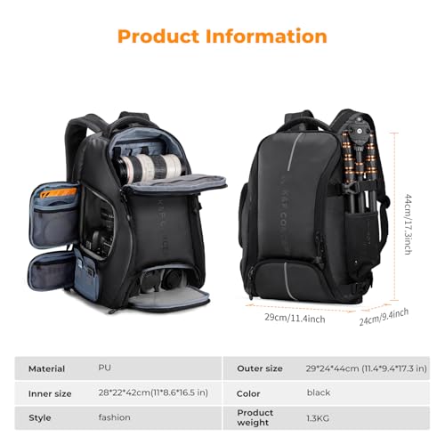 K&F CONCEPT Camera Backpack,25L Large Capacity Camera Bag for Photographers - color: 02-all-black, size: 25L