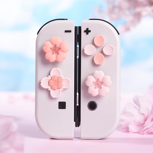 GeekShare Silicone Cross D-Pad Button Caps Set Cute Joystick Cover Compatible with Nintendo Switch 1/2/OLED, ABXY Key Buttons Sticker Joy Con - Sakura - size: Switch 1 / OLED