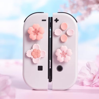 GeekShare Silicone Cross D-Pad Button Caps Set Cute Joystick Cover Compatible with Nintendo Switch 1/2/OLED, ABXY Key Buttons Sticker Joy Con - Sakura - size: Switch 1 / OLED