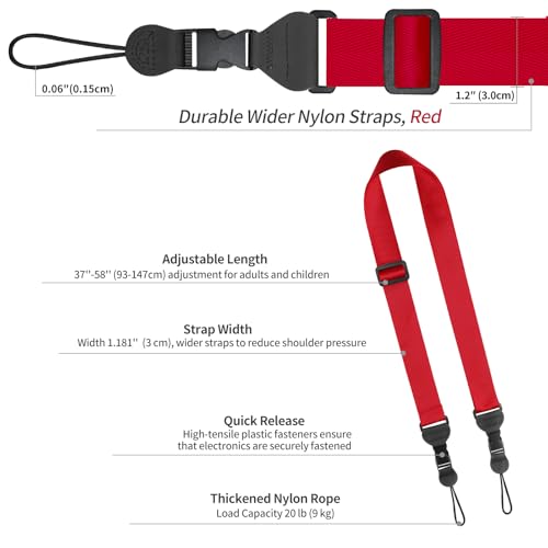 FIEIL 3 Pack Adjustable iPad Strap, Nylon Camera Strap, Comfortable Shoulder Strap for iPad Case, Cellphone Tablet, Camera, Laptop, Binocular, Luggage Bag(Red Universal Neck Lanyard) - color: Red