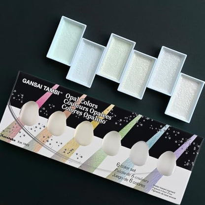 Kuretake Gansai Tambi OPAL COLORS, 6 colors set, Made in Japan - style: Opal