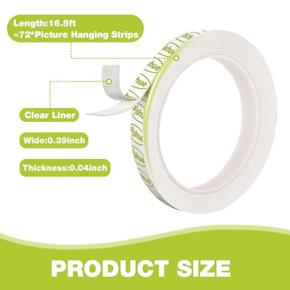 Double Sided Mounting Tape Heavy Duty, Damage Free, 0.39'' x 16.5 FT - size: 0.39in x 16.5ft