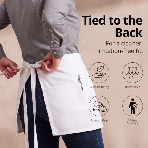 Utopia Wear Server Waist Aprons 12 Pack with 3 Pockets for Men and Women - color: White