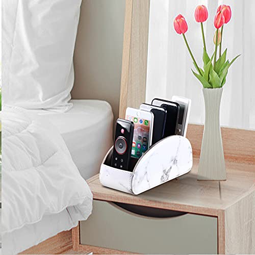 YAPISHI All-in-One Leather White TV Remote Holder with 5 Compartments - color: Marble White, size: Large