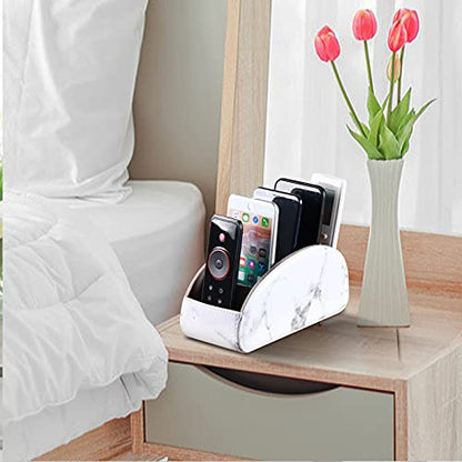 YAPISHI All-in-One Leather White TV Remote Holder with 5 Compartments - color: Marble White, size: Large