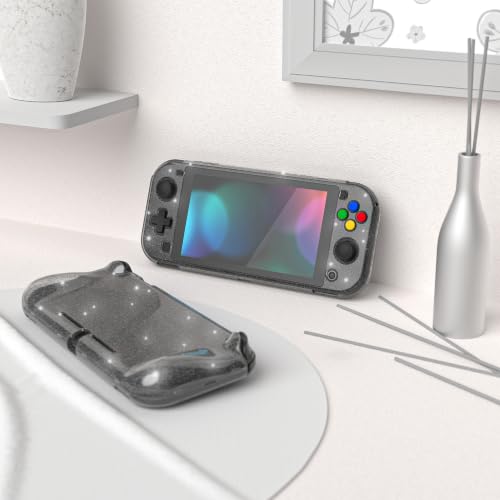 PlayVital Clear Glitter Silver Protective Case for Nintendo Switch Lite, Glossy Ergonomic Hard Grip Cover - Shock-Absorbent Anti-Scratch Shell Case with Screen Protector & Thumb Grips & Button Caps - color: Clear Glitter Silver