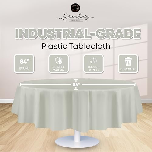 Grandipity Plastic Table Cloth Disposable 12 Pack 84" Round Light Grey - color: Grey, size: 84in. Round