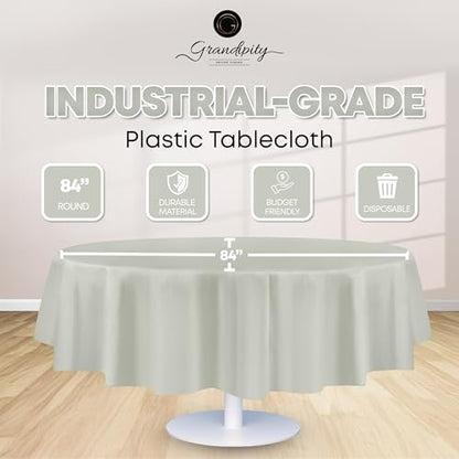 Grandipity Plastic Table Cloth Disposable 12 Pack 84" Round Light Grey - color: Grey, size: 84in. Round