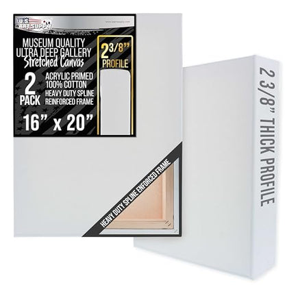 U.S. Art Supply Stretched Canvas for Painting 16" x 20" 2-3/8" Extra Deep - size: 16" x 20"