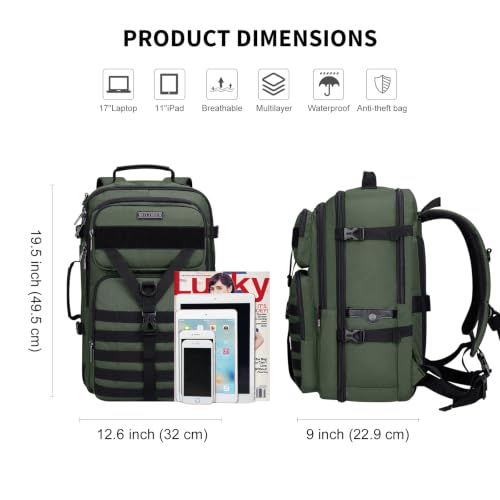 WITZMAN Travel Backpack for Men 40L Convertible Bag Fits 17" Laptop - color: Light Green