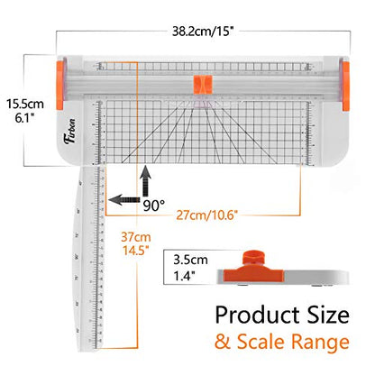 Firbon A4 Paper Cutter, 12 Inch Paper Trimmer with Extened Ruler, White - color: White
