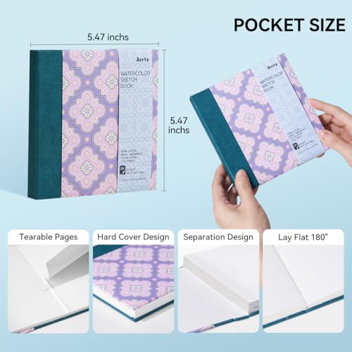 Arrtx Square Watercolor Sketchbook, 5.47" Cold Press - size: 5.47x5.47''