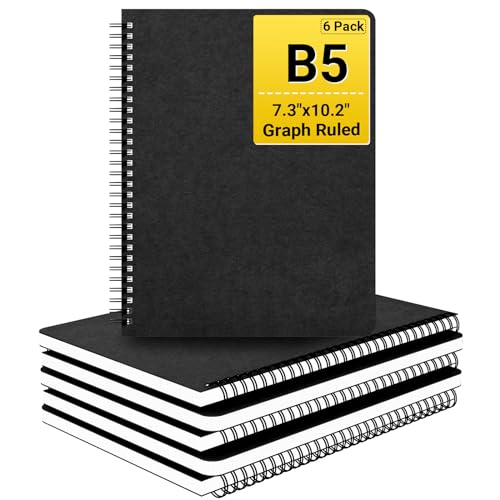 EUSOAR Graph Paper Notebook, B5 6Packs 7.3"x10.2" 120 Pages Graphing Paper Notebook Journals, Spiral Graph Grid PaperComposition Notebook for Math Science Engineering Artist Drawing-Black - size: B5, style: Graph