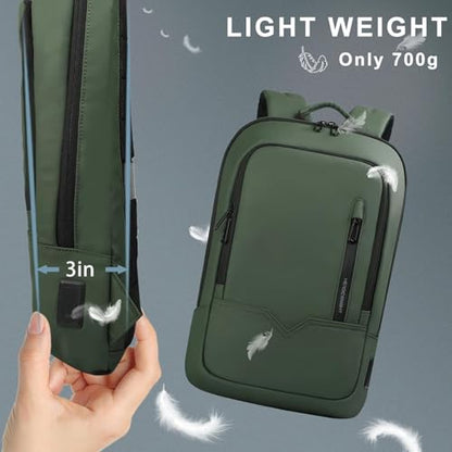 hk Backpack for Men Business Slim Laptop Bag - color: Green, size: 17.3 Inch