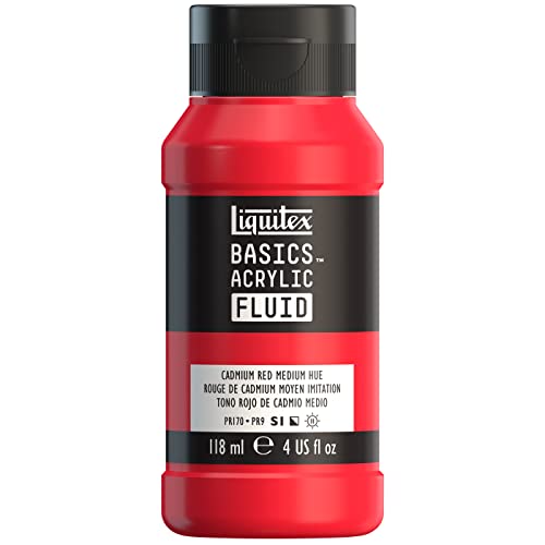 Liquitex BASICS Acrylic Fluid Paint, 4-oz Bottle, Cadmium Red Medium Hue - color: Cadmium Red Medium Hue, style: 118ml (4-oz)