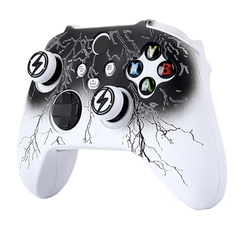 RALAN Controller Skin for Xbox Series, Anti-Slip Silicone Controller Cover Protector Case Compatible for Xbox Series Wireless/Wired Gamepad Joystick with 2 Cute Thumb Grips Caps - color: White Black lighting