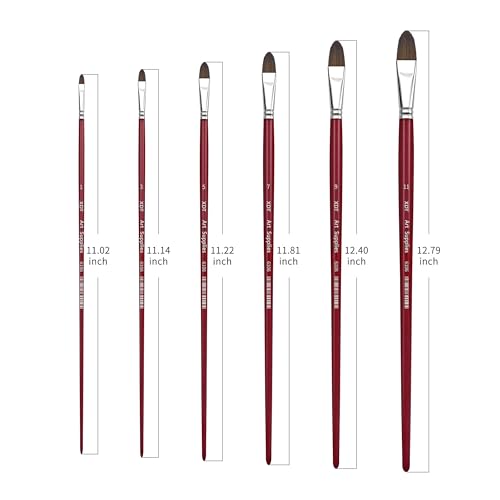 XDT#6106 Filbert Artist Paint Brush 6 Piece Set Medium Soft Red Sable Weasel Mixed Extra Long Handle #1#3#5#7#9#11, Acrylic Oil Watercolor - size: Filbert Red Sable 6Pc