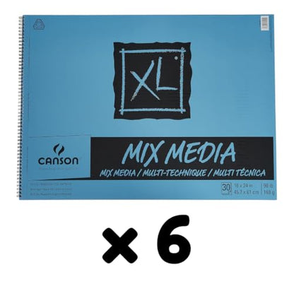 Canson XL Series Mixed Media Pad, 18" x 24", 30 Sheets/Pad, Pack of 6 - size: 18x24, 6-Pack, style: Mixed Media