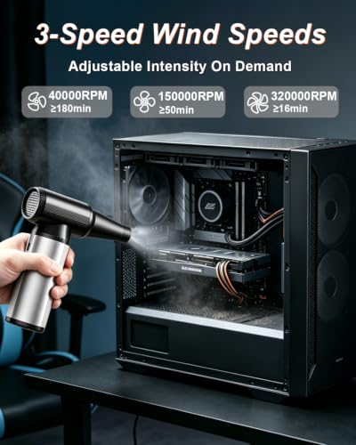 Compressed Air Duster & Vacuum 2-in-1, 320,000 RPM Brushless Motor