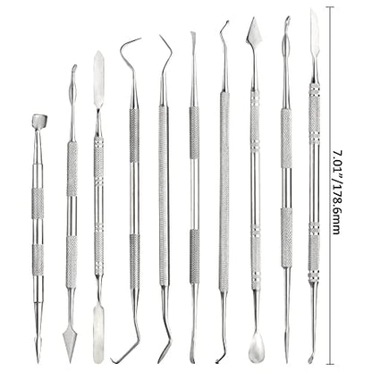 TOVOT 10PCS Stainless Steel Clay Sculpting Tools Metal Sculpting Tools Double-Side Clay Modeling Tools Wax Carving Tools (Silver-2) - color: Silver-2