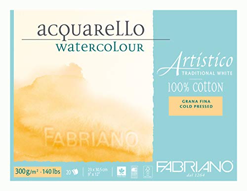 Fabriano Artistico 140 lb. Cold Press 20 Sheet Block 9x12" - Traditional White