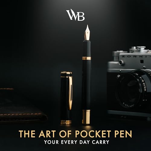 Wordsworth & Black Mini Pocket Fountain Pen for Writing, Medium Nib, Black - color: Black Gold