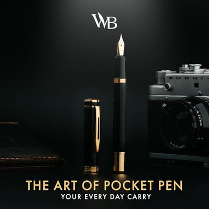 Wordsworth & Black Mini Pocket Fountain Pen for Writing, Medium Nib, Black - color: Black Gold