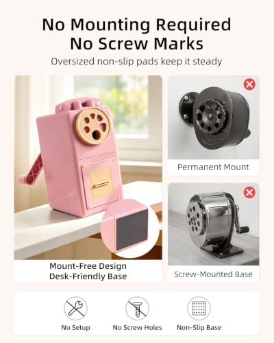 ZMOL Heavy Duty Manual Hand Crank Pencil Sharpener, Desktop, Pink - color: Pink
