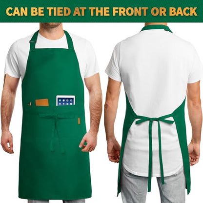 BOHARERS Green Aprons with Pockets - Restaurant Bib Apron for Work Home Kitchen Washable Chef Aprons Costume - color: 01 Pack Red Green