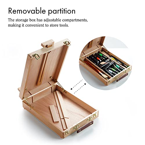 ARTIFY Adjustable Beechwood Tabletop Painting Easel, Wooden Sketch Box Easel, Desktop Artist Easel for Drawing (Easel Box) - style: Tabletop Easel