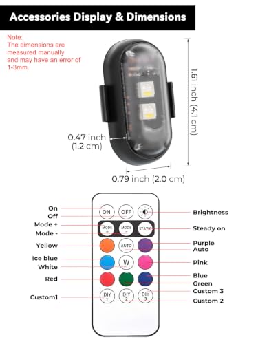 Mini LED Strobe Light, 8-Color USB Rechargeable, for Drone/Motorcycle/RC/Bike/Helmet