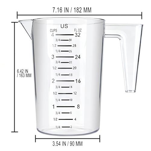 4 Cup/32 Oz Measuring Cups, Clear, Strong Food Grade Liquid Measure Pitcher, for Home Hobbies/Professional Kitchen - size: 4 Cup
