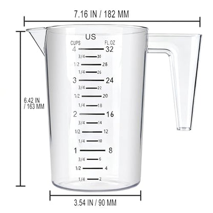 4 Cup/32 Oz Measuring Cups, Clear, Strong Food Grade Liquid Measure Pitcher, for Home Hobbies/Professional Kitchen - size: 4 Cup