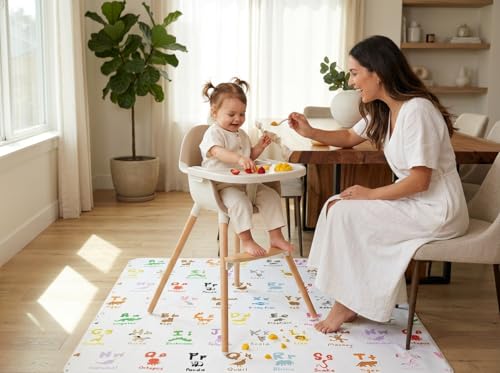 Splat Mat for Under High Chair, Waterproof Washable High Chair Floor Mat - color: Zoo Alphabets