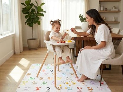 Splat Mat for Under High Chair, Waterproof Washable High Chair Floor Mat - color: Zoo Alphabets