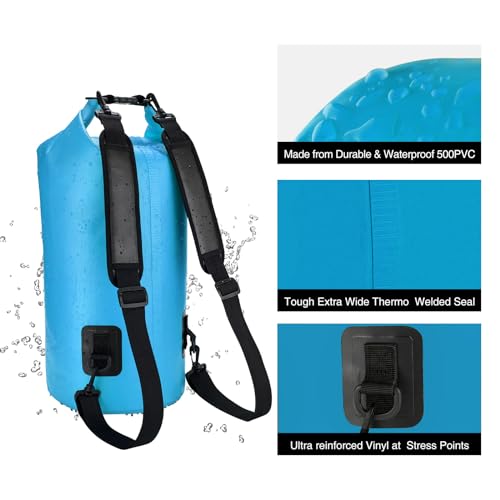 Piscifun Dry Bag, Waterproof Floating Backpack 10L/20L/30L/40L - color: Light Blue, style: 20l