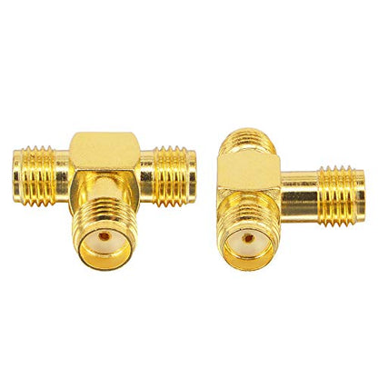 SMA Splitter Adapter SMA Female to Dual SMA Female Triple Tee Connector Splitter Antenna SMA 2-Way Converter for WiFi Aerial FPV Drone Radio Baofeng Yaesu Camera Pack of 2 - size: SMA Female to Dual SMA Female