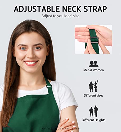Syntus Apron for Men Women, Adjustable Cooking Kitchen Apron with 2 Pockets - color: Basic Green Dark, style: 2 Polyester