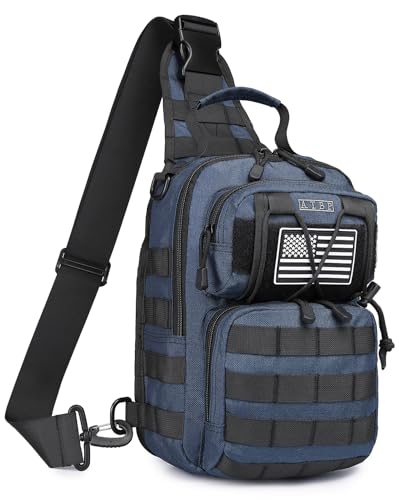 Tactical Sling Backpack Bag Pack for Men Military One Strap Shoulder Backpack Crossbody Bag With Holster 10 Liters - color: Drak Blue