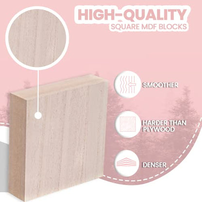 (12-Pack) - 4” x 4” Wooden Blocks for Crafts - 1-Inch Thick Square MDF Blocks - Smooth Surface with Wood Grain Pattern - Highly Customizable Blank Wood Squares - size: 4 x 4 x 1" (12 Pack)
