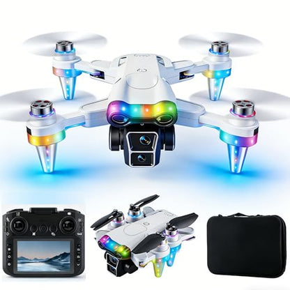 Drones for kids 8-12 with camera – Drone with camera for kids & Beginners, Mini kids drone with Fancy LED Lights, 4.3" Built-In FPV Screen, Three Batteries, Indoor & Outdoor Toy Gift (G) - size: G
