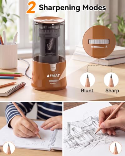 AFMAT Electric Pencil Sharpener, Plug-in Pencil Sharpener for 6-12mm Pencil - color: Brown
