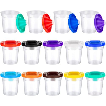 YGAOHF 15 Packs No Spill Paint Cups with Lids for Kids Toddlers, Large Paint Water Cup for Classroom, Spill Proof Painting Cup for Watercolor Painting, Arts and Crafts Supplies
