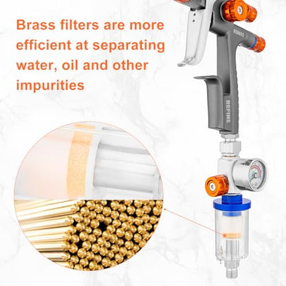 REFINE 3-Pcs Oil Water Separator 1/4" NPS Air Filter for Paint Guns