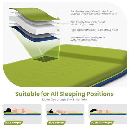 TEKIK Self Inflating Memory Foam Sleeping Pad with Pillow for Camping