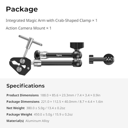 SMALLRIG Magic Arm with Super Clamp for Action Cameras, with 2-Pong Adapter - size: 11''+action camera mount